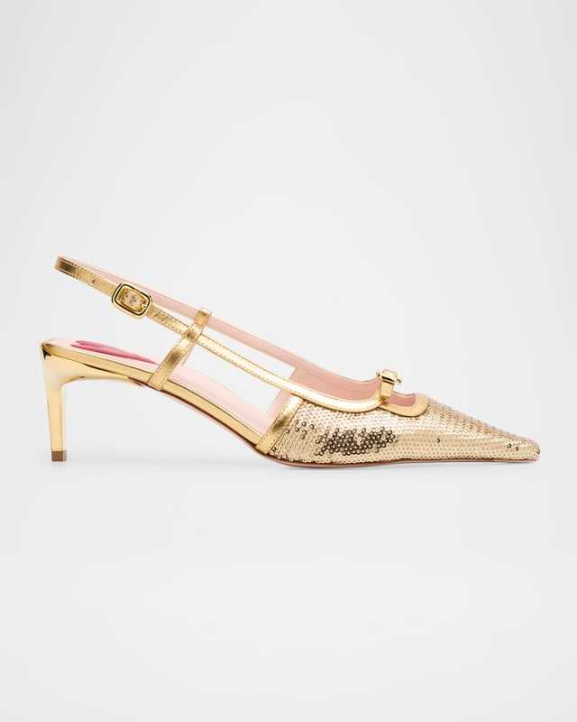 Sequin Buckle Slingback Pumps